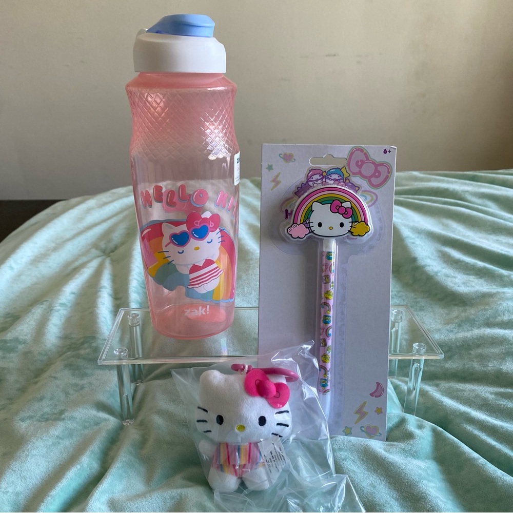 Sanrio Hello Kitty Reusable Bottle, Pen, and Plush Dangler